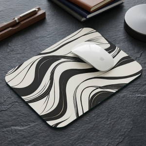 Modern Black & White Wavy Stripes Printed Mouse Pad - Image 1